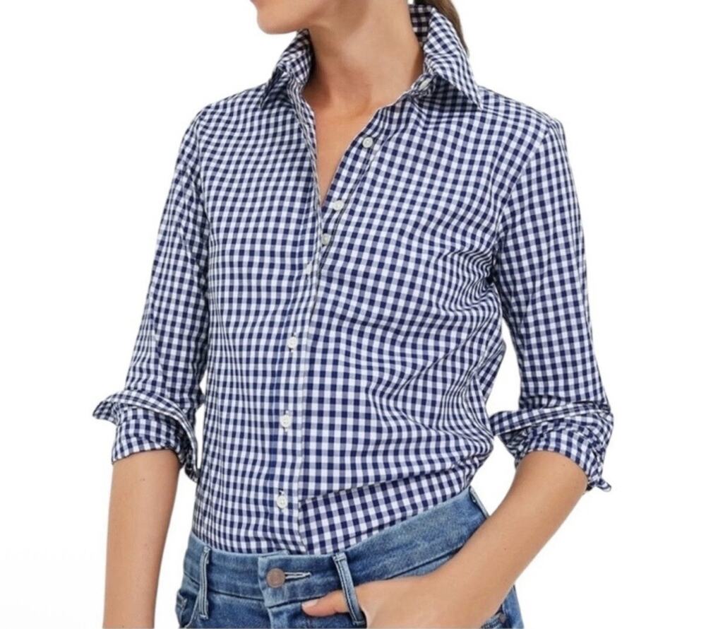 UNTUCKit Women’s Belleza Button Up Shirt Blue Buffalo Plaid Size 8 NWT
